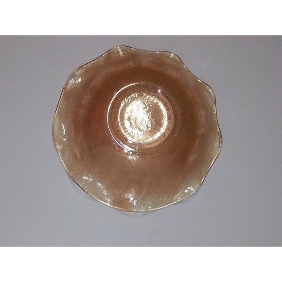Vintage Carnival Glass Iris Bowl With Scallop Edge light amber gold 9.75" x2" - Picture 7 of 9